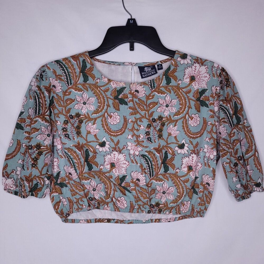Madison Mathews Crop Top Medium Floral Green